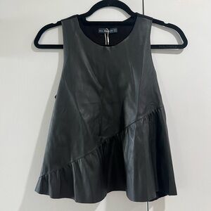 Zara Black Faux Leather Asymmetric Ruffle Top